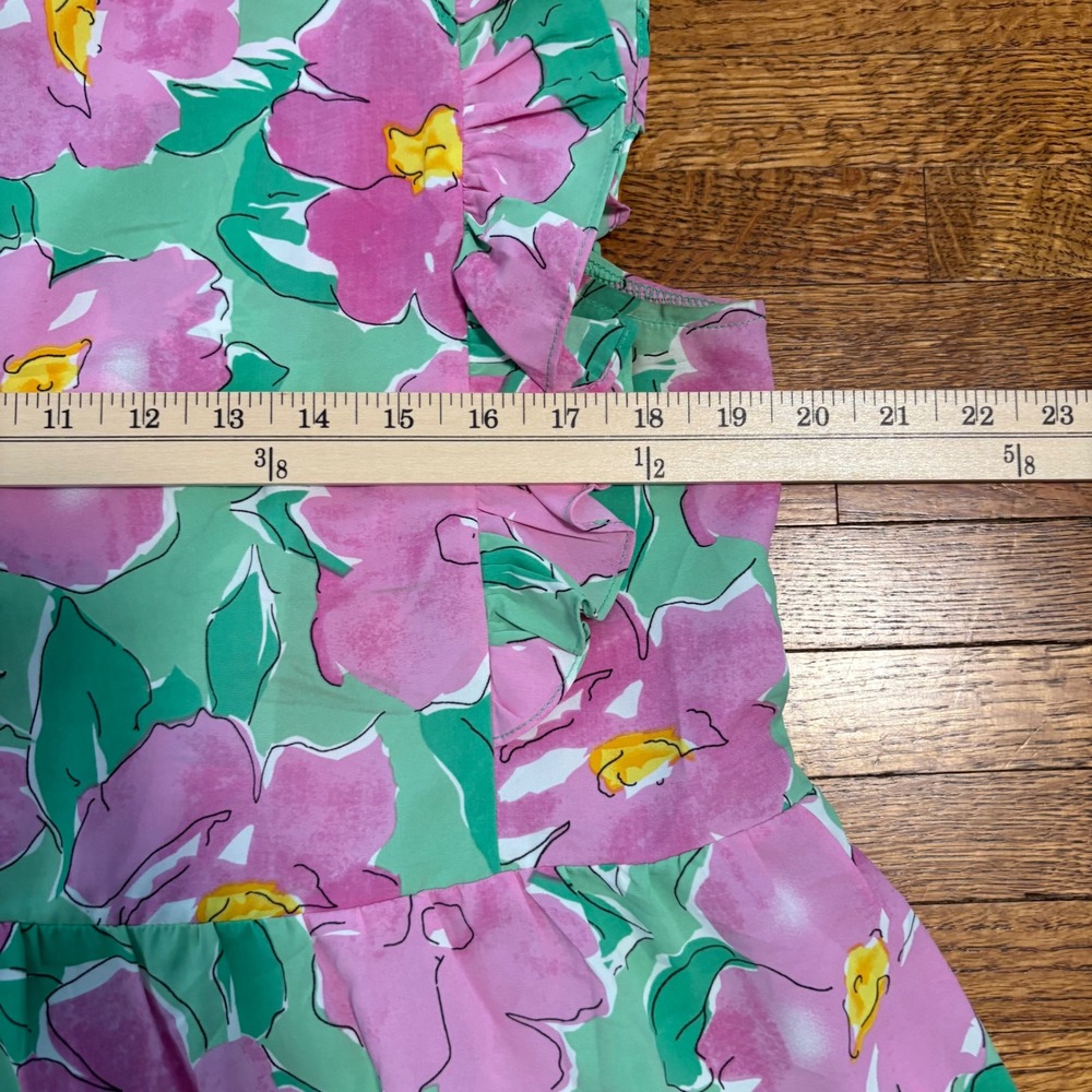 Staccato Dress Womens L Green Pink Floral Ruffle Tiered Sleeveless Casual - Picture 6 of 8